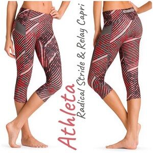 Athleta Coral Radical Stride & Relay Crop Gym Leggings Striped, Medium
